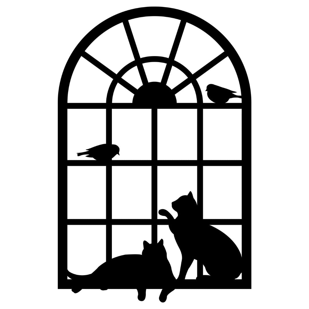 Bild Wanddeko "Katzen und Vögel am Fenster" Metall