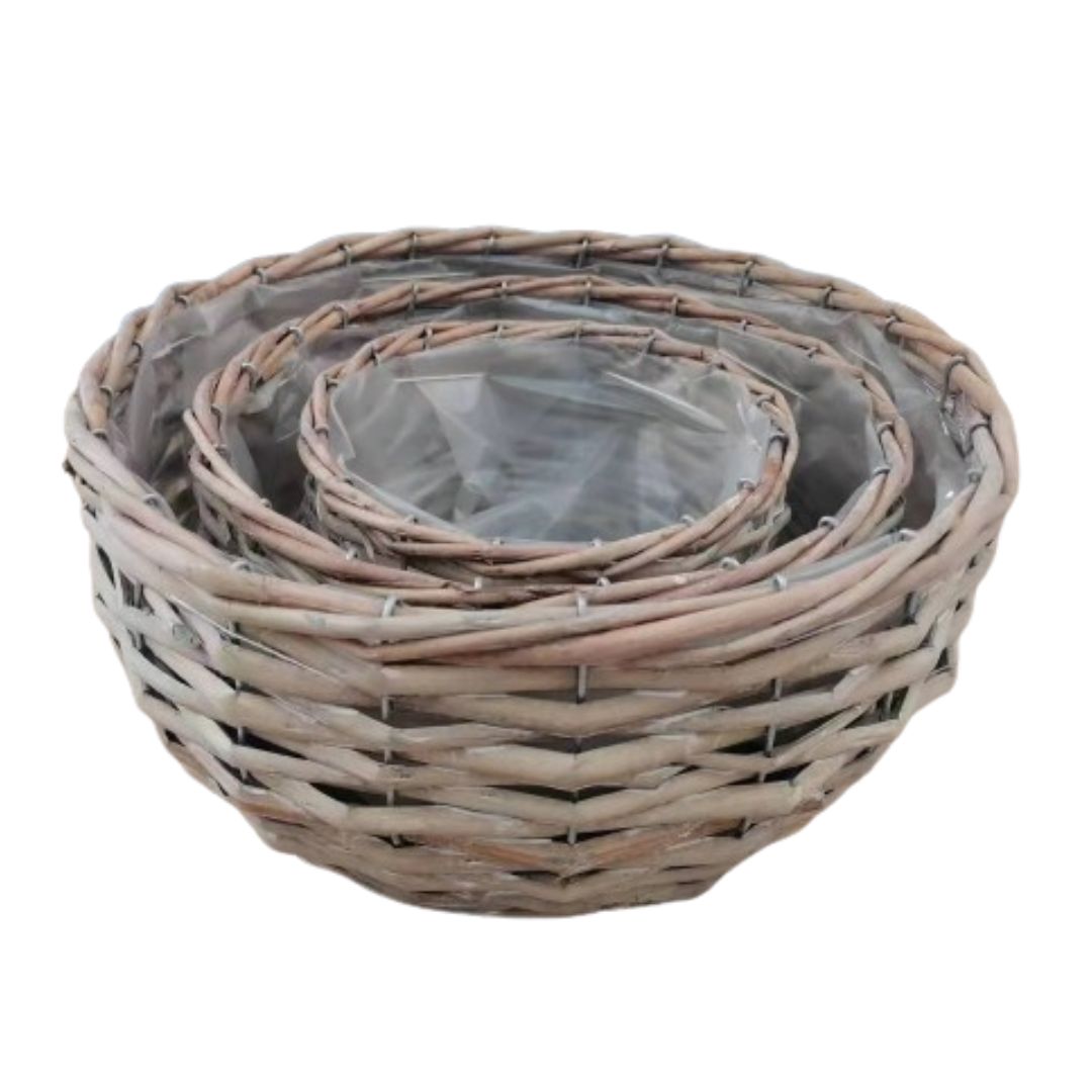 Korb rund 3er Set Weide grau