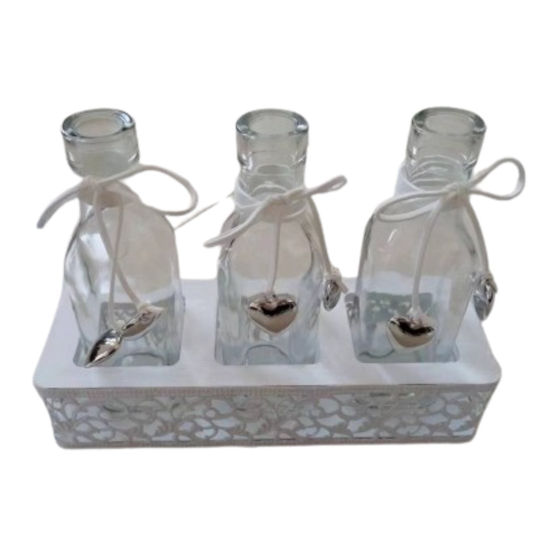 Holzkiste Glasflasche Metallherz 2 Varianten