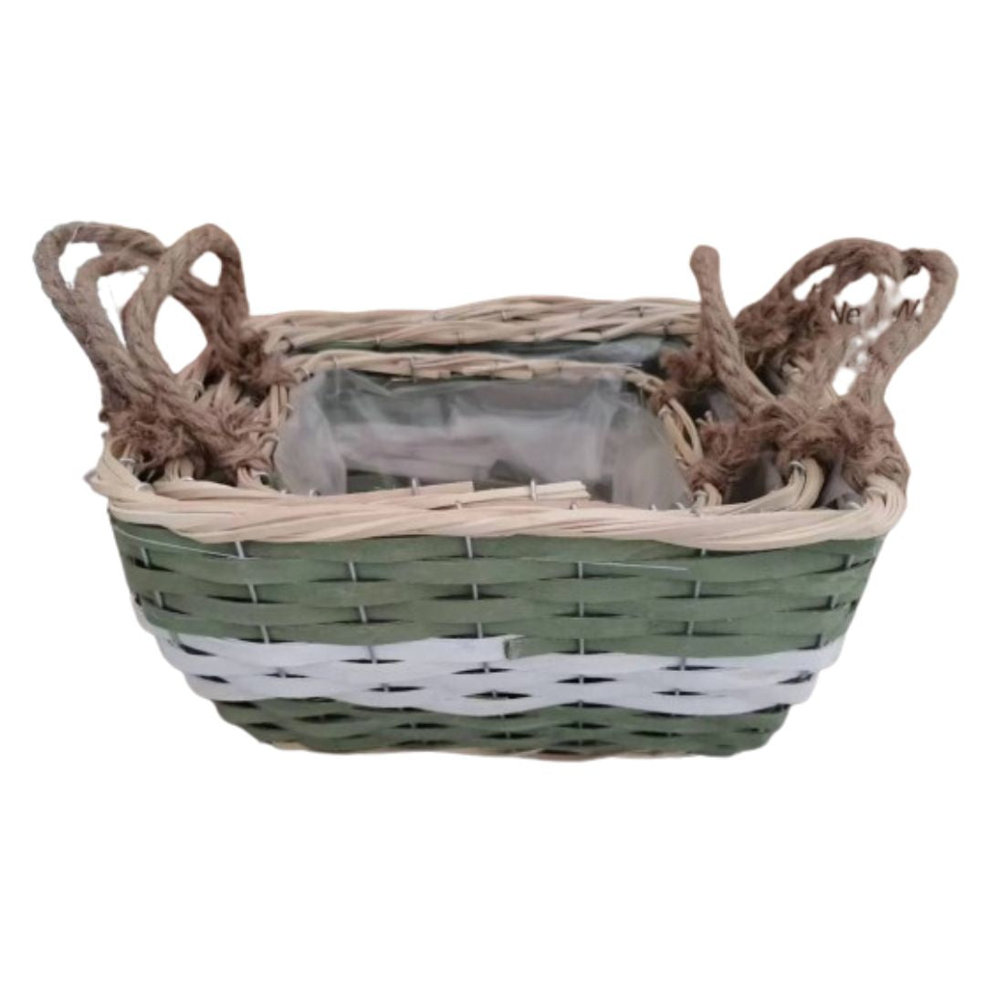 Korb rechteckig 3er Set grün/weiß