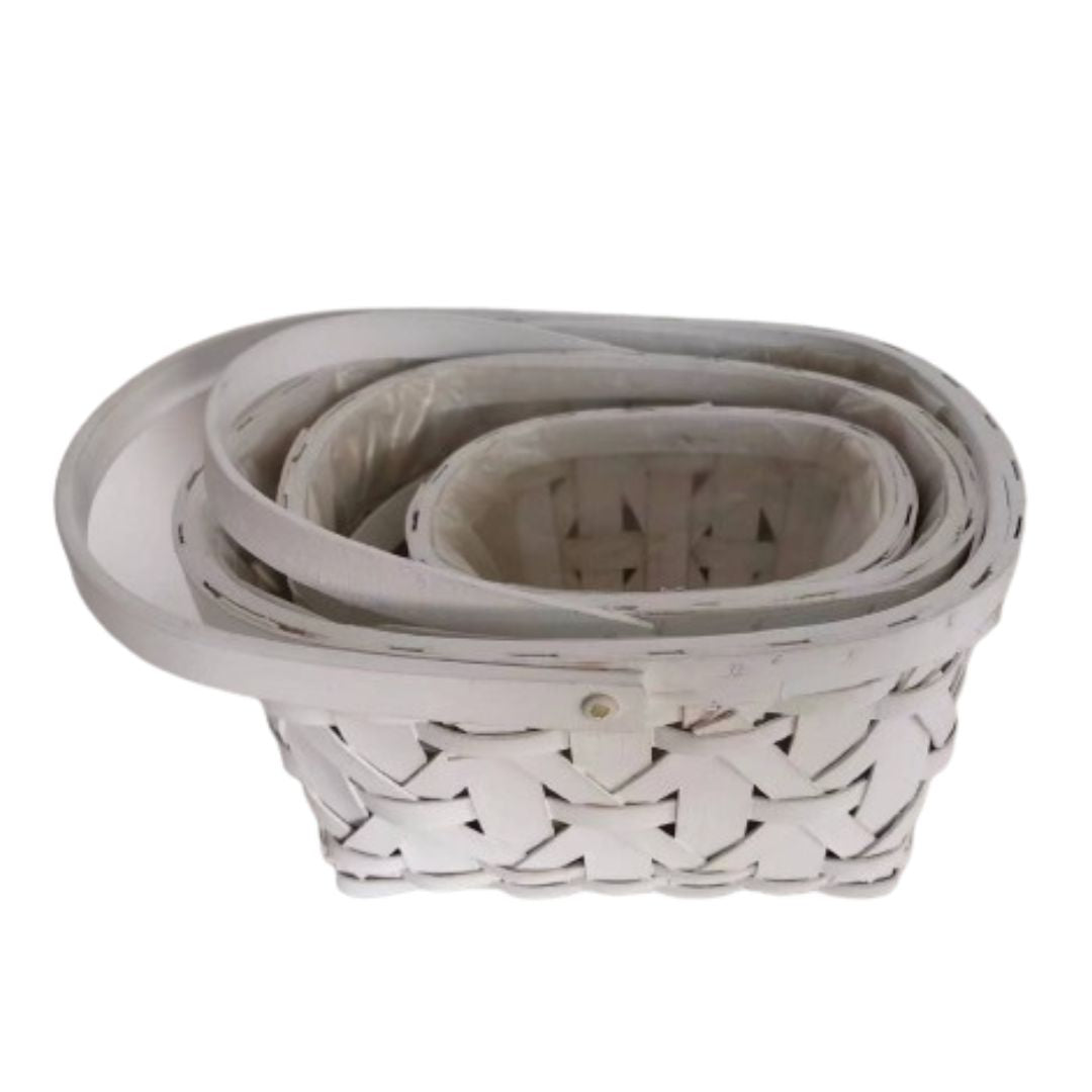 Korb rechteckig 3er Set weiß geflochten