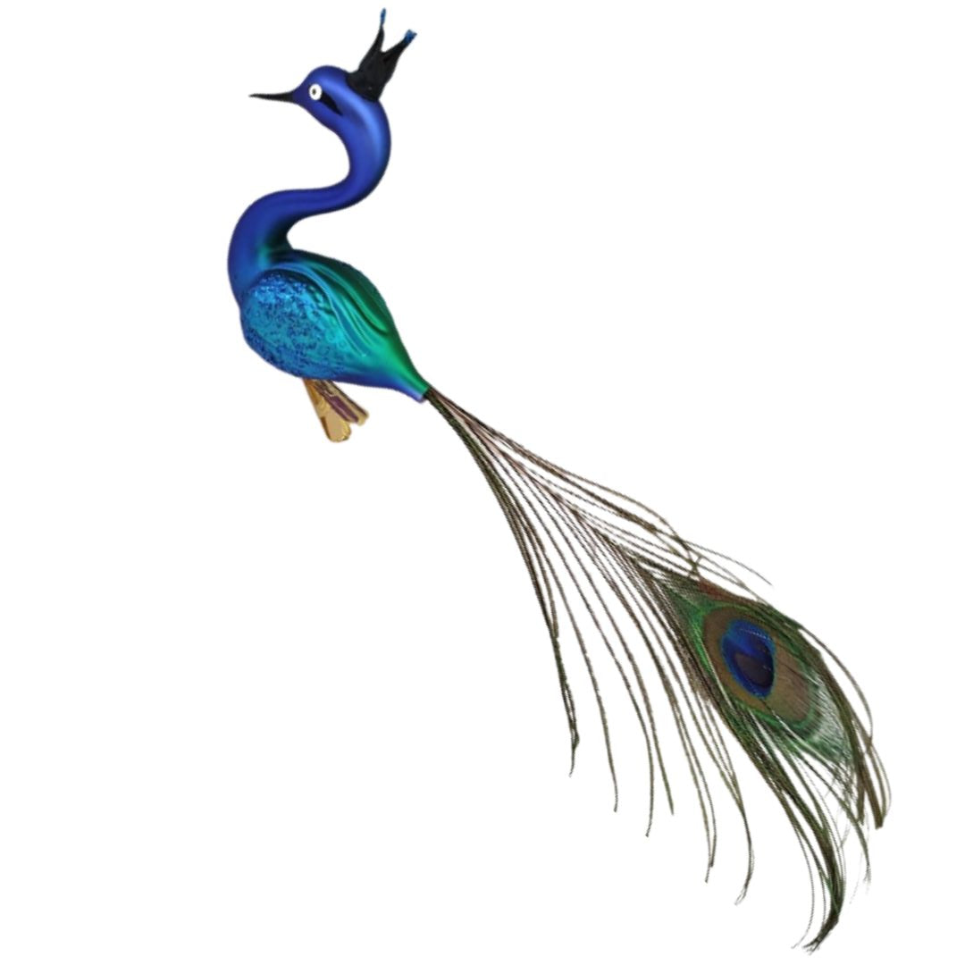 Vogel Pfau blau Glas 13x30 cm Made in CZ