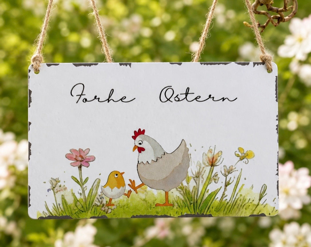 Bild Met.Frohe Ostern Huhn 18x11 cm VE 6