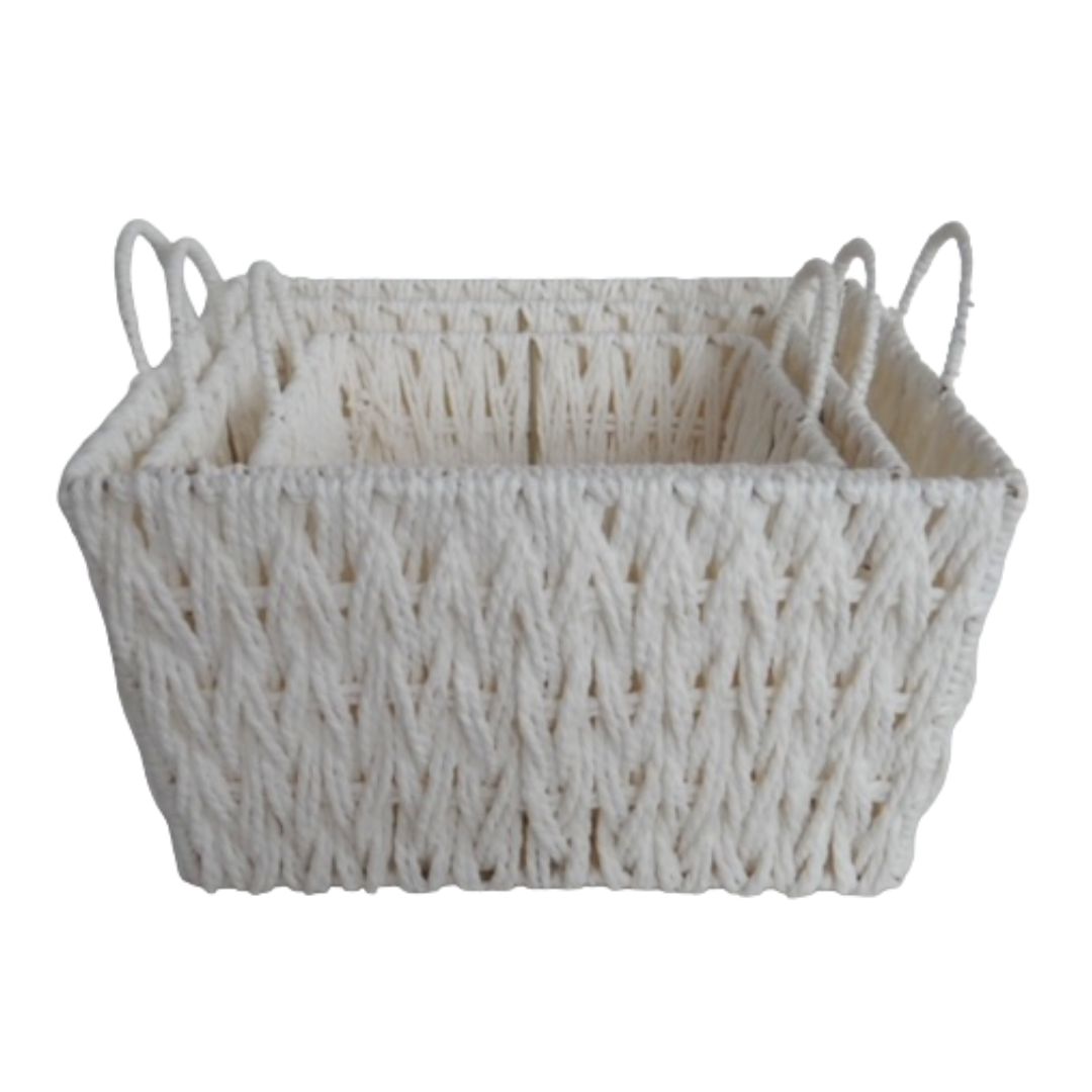 Korb quadratisch Naturmaterial weiß 3er Set