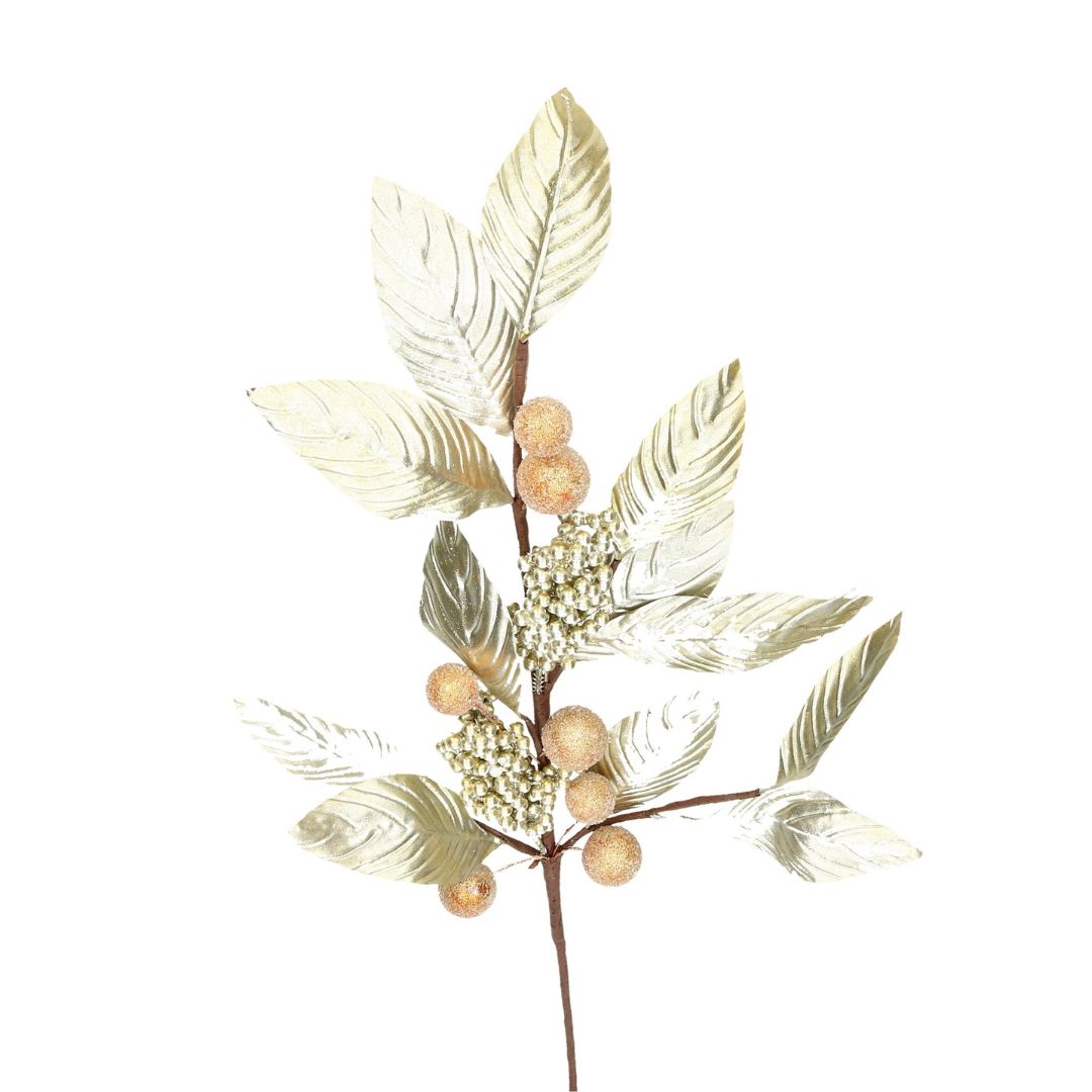 Zweig Äste, Beeren, Perlen champagner 90 cm