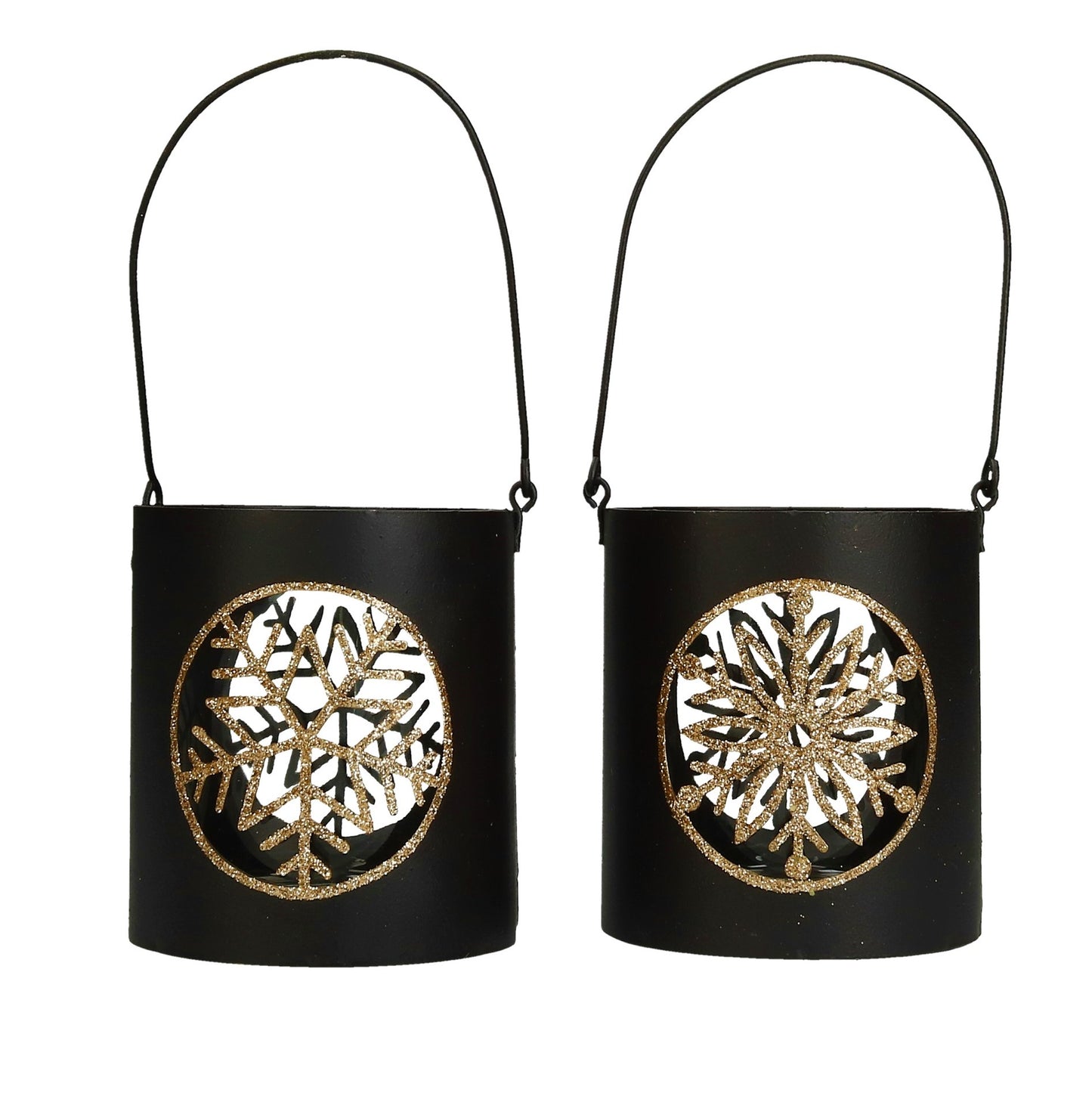 Windlicht "Schneeflocke" schwarz gold 8 cm