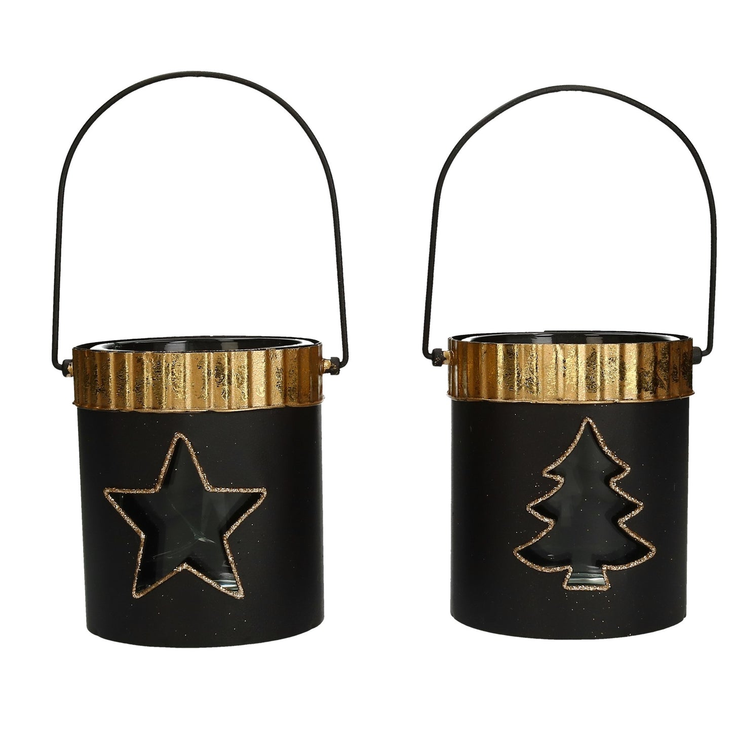 Windlicht "Weihnachten" schwarz gold 10 cm