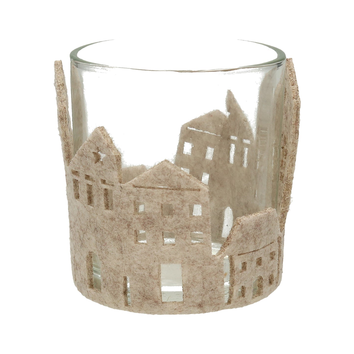 Windlicht mit Filzhaus beige VE 12