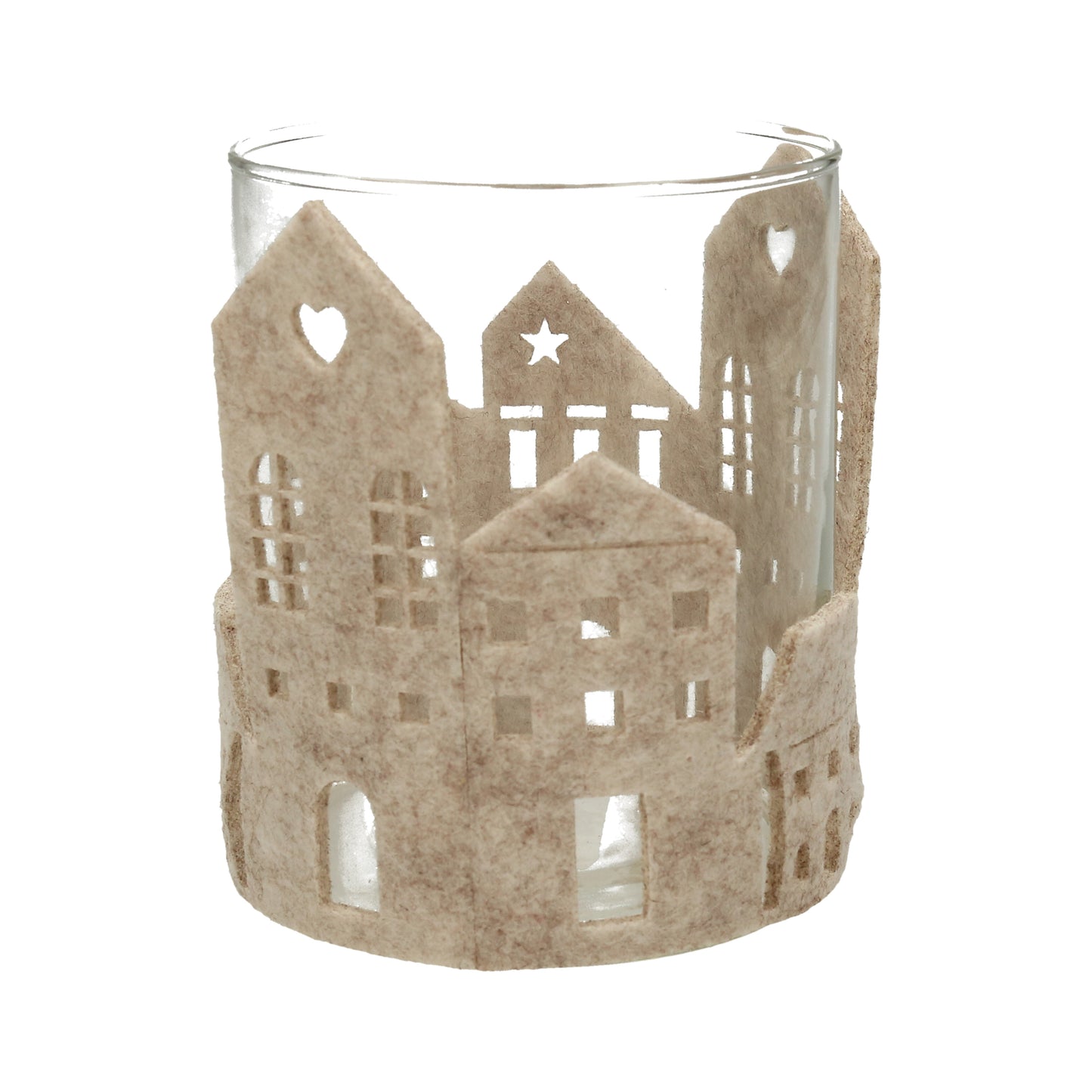 Windlicht mit Filzhaus 8x10 cm VE 12