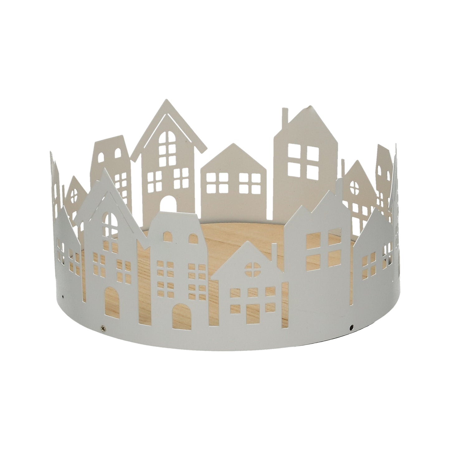 Dekor. Häuser rund Met./Holz10x20 cm VE6