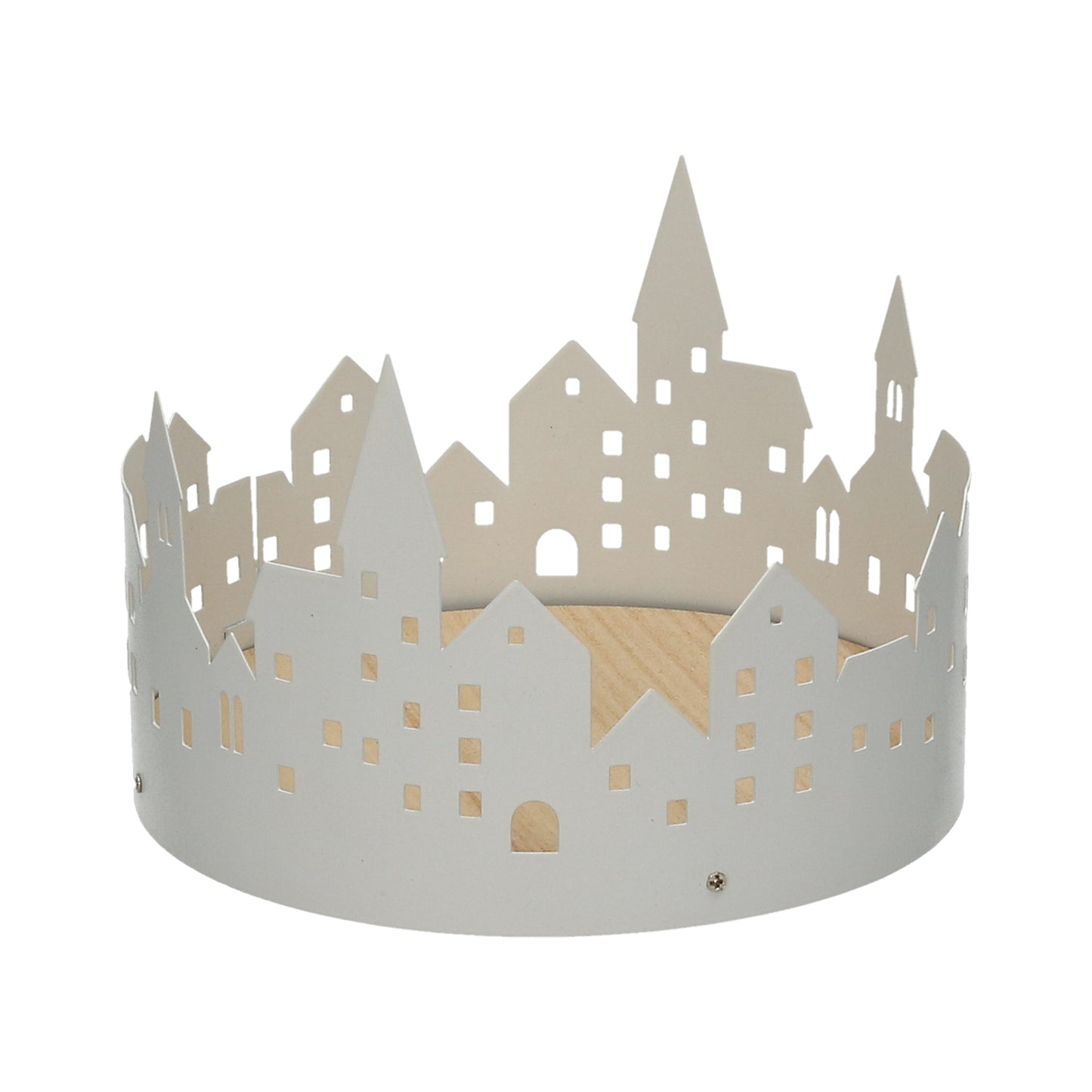 Dekor.Häuser rund Met./Holz 16x10,5 cm VE6