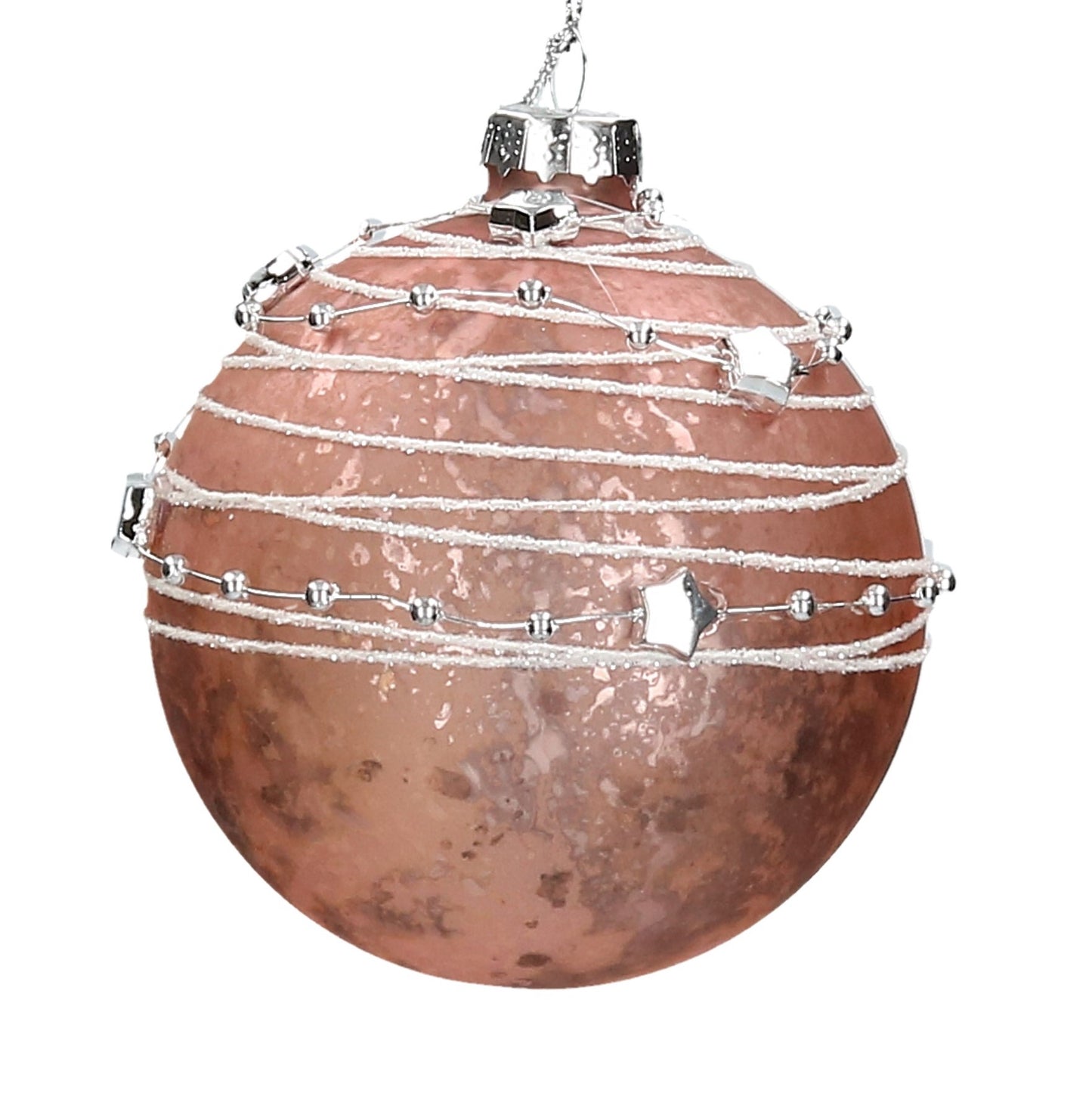 Kugel rosa silber Kette Sterne Glitzer Glas 8 cm