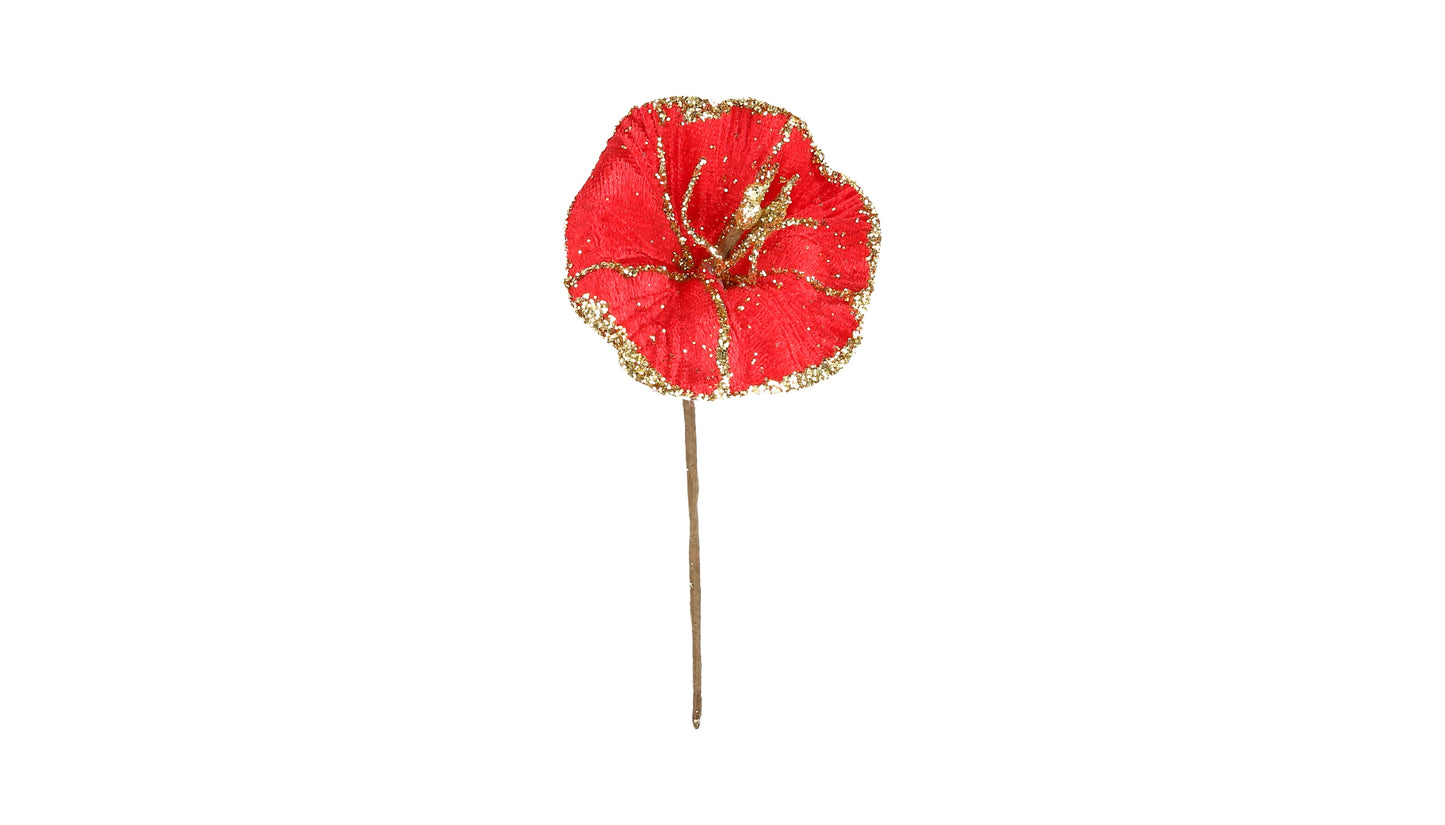 Hibiskusblüte Rot mit Glimmer - 6 cm