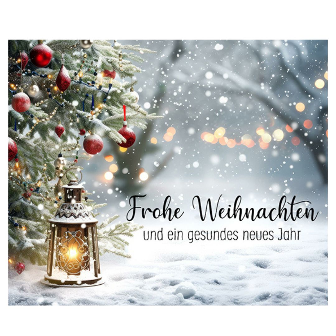 Bild "Frohe Weihnachten und ein glückliches neues Jahr." mit Laterne 10x12 cm