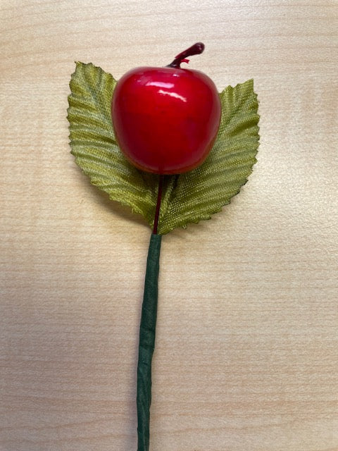 Pick mit 2 Blättern und 1 rotem Apfel (12 cm)