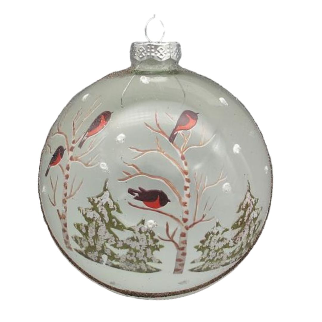 Weihnachtsschmuck weiß rot mit Vögel Glas 10 x 3 cm