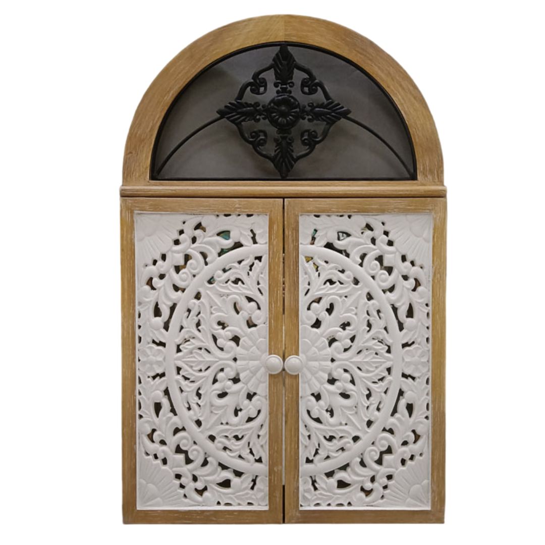 Wanddekoration mit Spiegel Holz weiß/natur