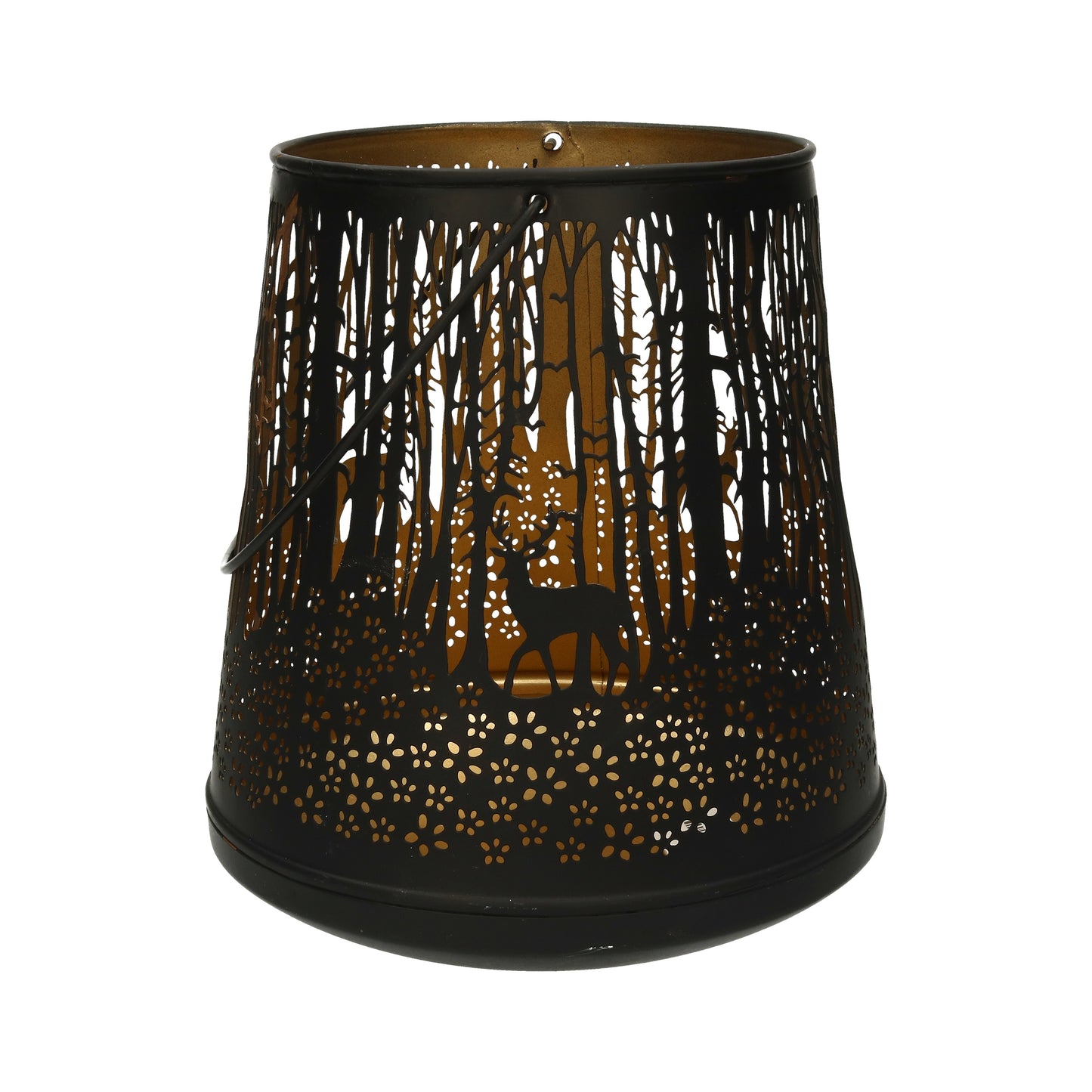 Windlicht Wald schwarz/gold 20x23 cm
