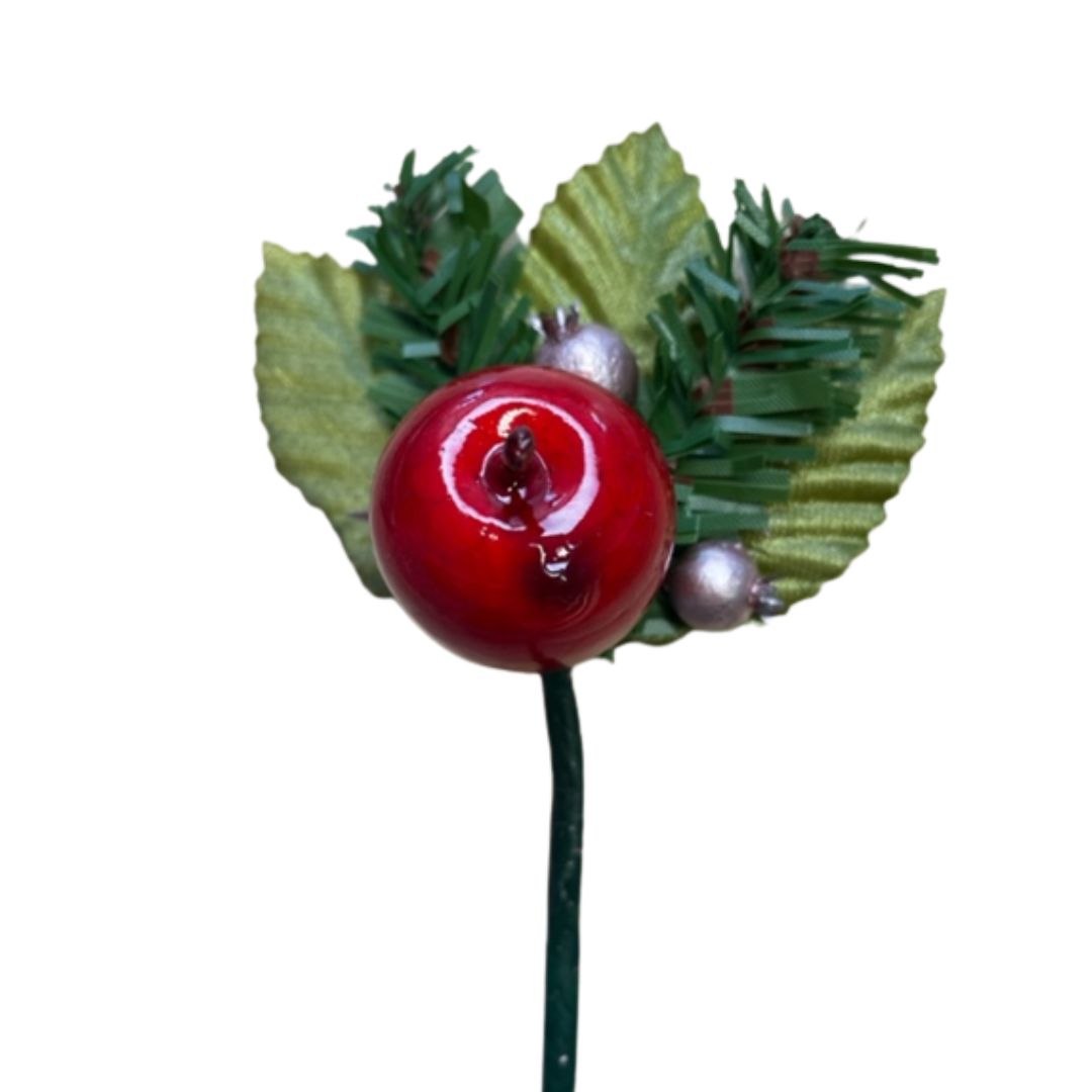 Pick Apfel rot mit silbernen Beeren, Tanne, Blätter