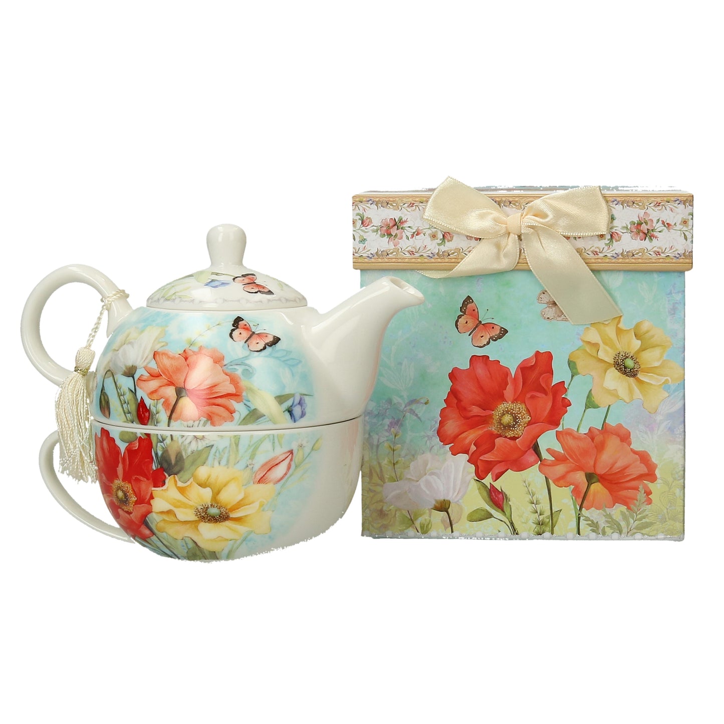 handgemalt Kanne TEA FOR ONE Mohnblume