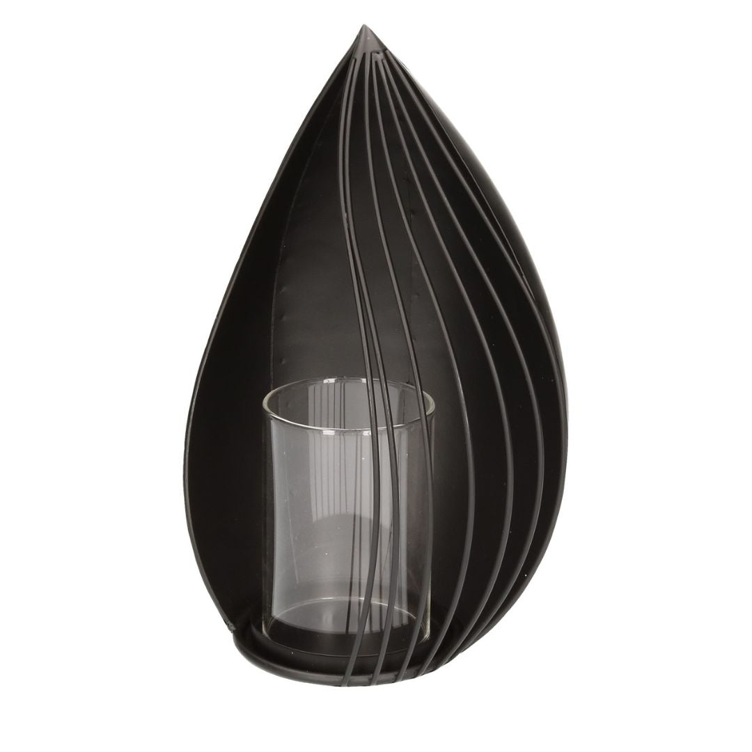 Windlicht Tropfen schwarz Glaseinsatz 26 cm