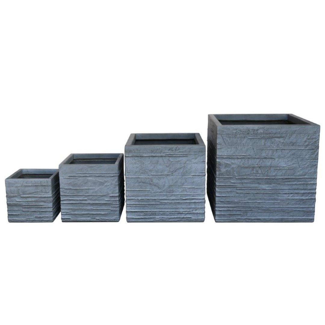 Pflanzkübel quadratisch grau 4er Set