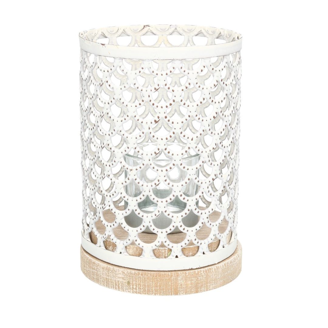 Windlicht "antik" weiß Glitter 12 cm