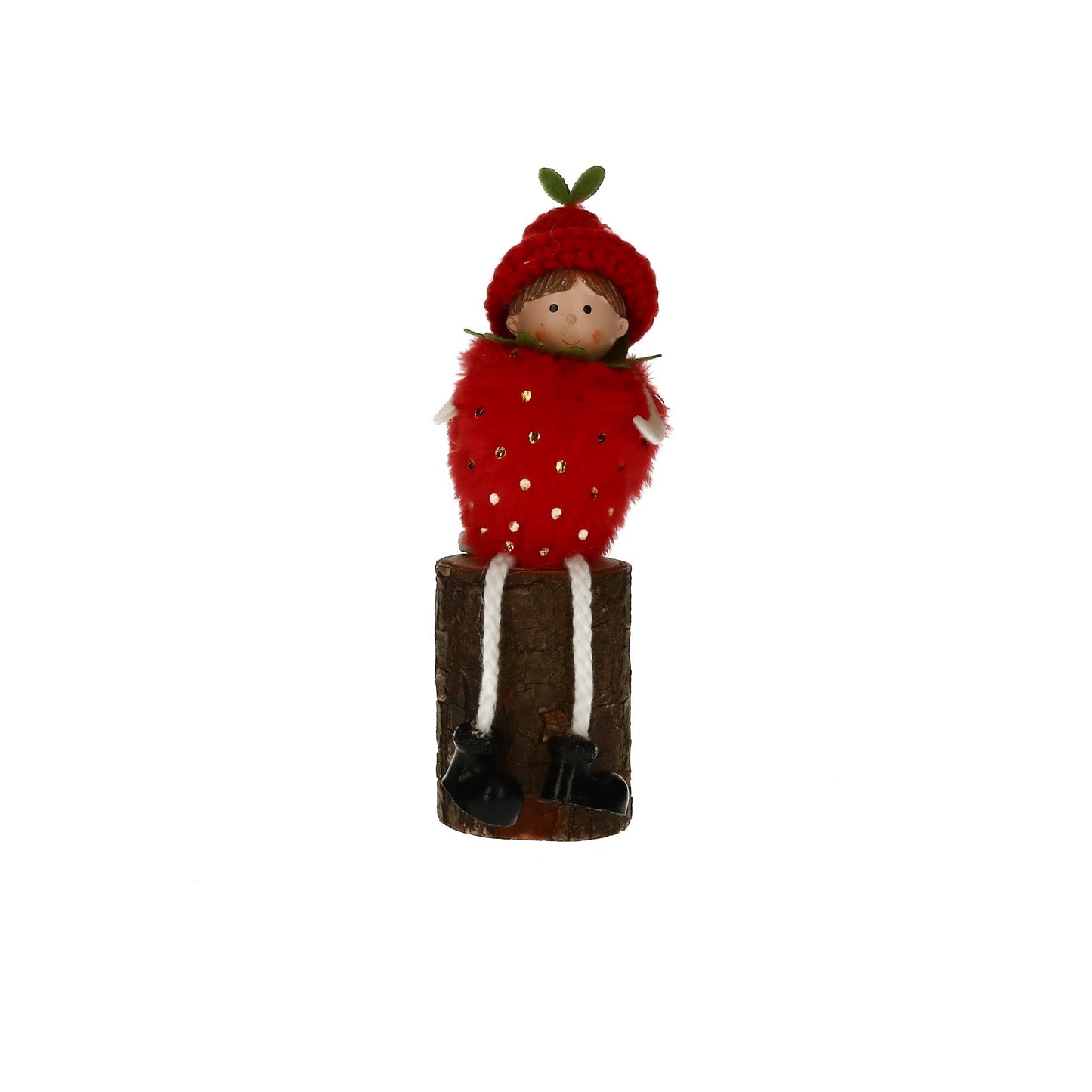Figur Erdbeer-Junge auf Stamm rot sitzend 19 cm