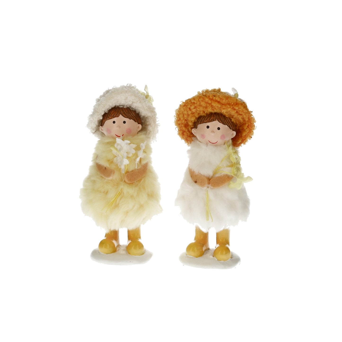 Figur Kind mit Blumen weiß gelb 13 cm