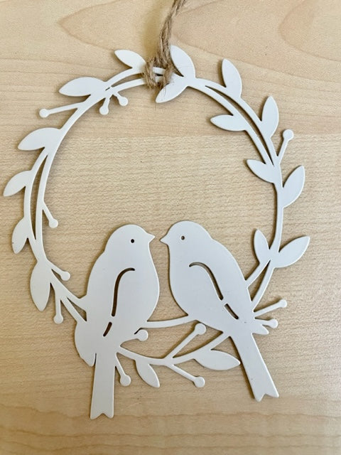 Metallring mit Vogelpaar weiß 13 cm