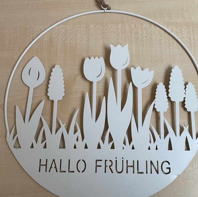 Metallring mit Blüten weiß 29 cm