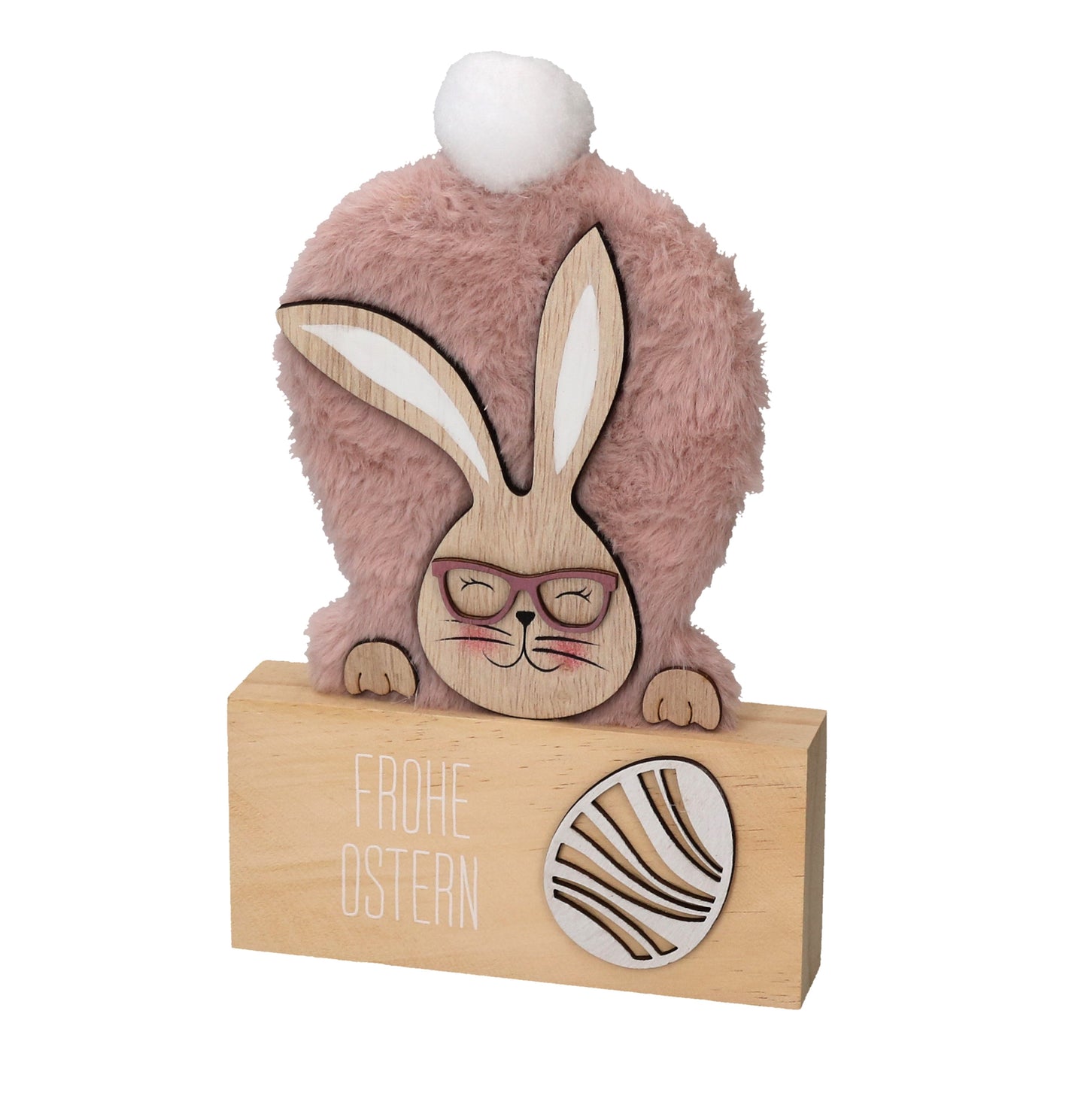 Figur Hase Frohe Ostern Holz/Plüsch 23 cm