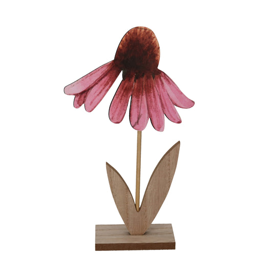 Figur Blume auf Sockel pink Holz 25 cm