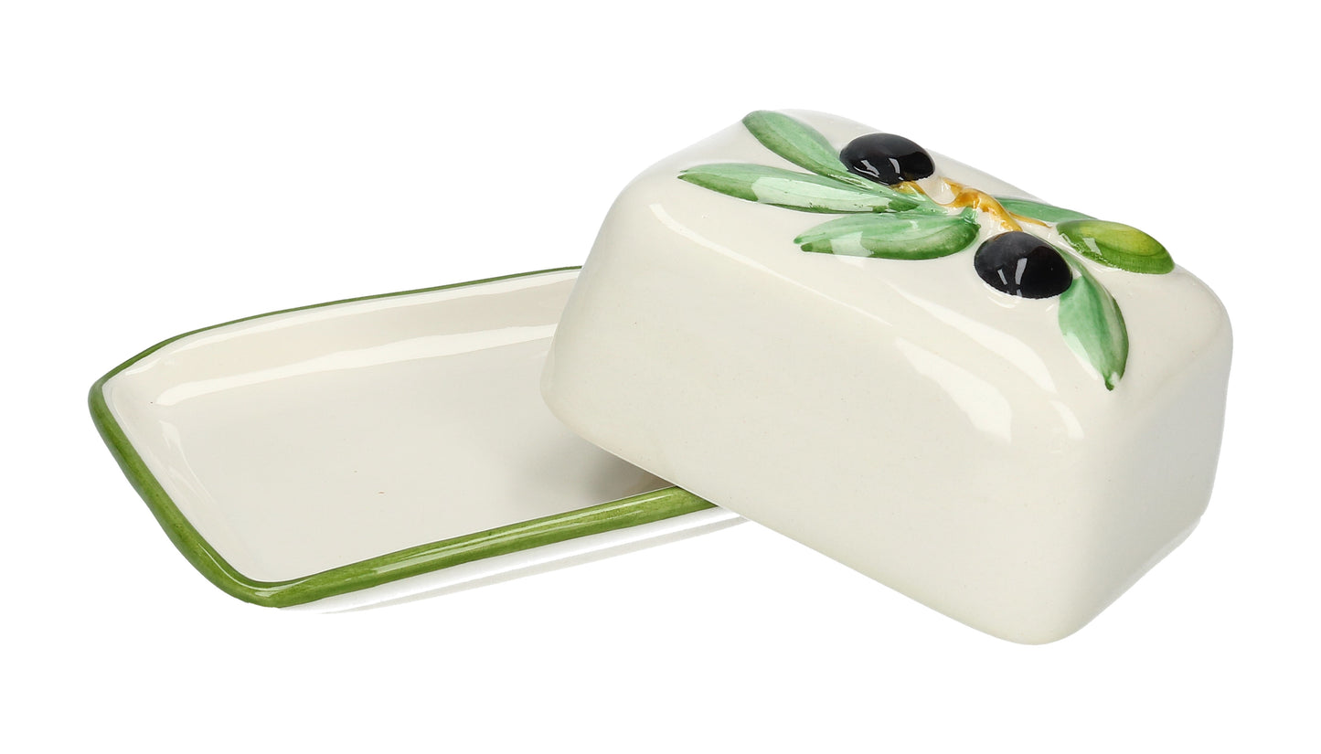 handgemalt Butterdose klein Olive