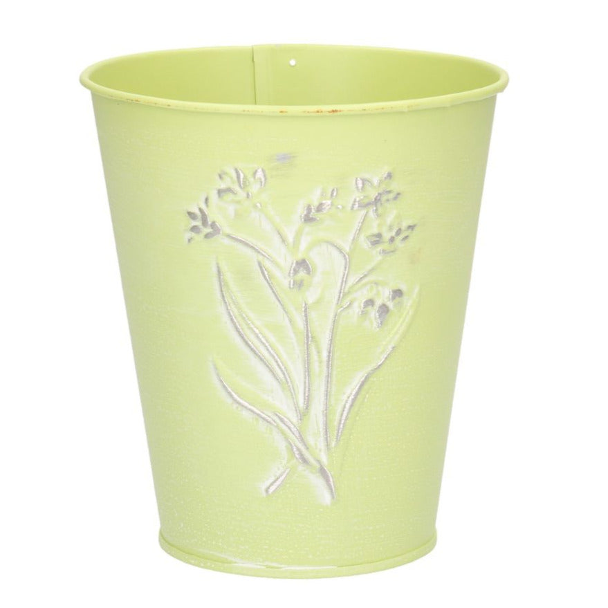 Metall Topf mit Blumenmuster hellgrün