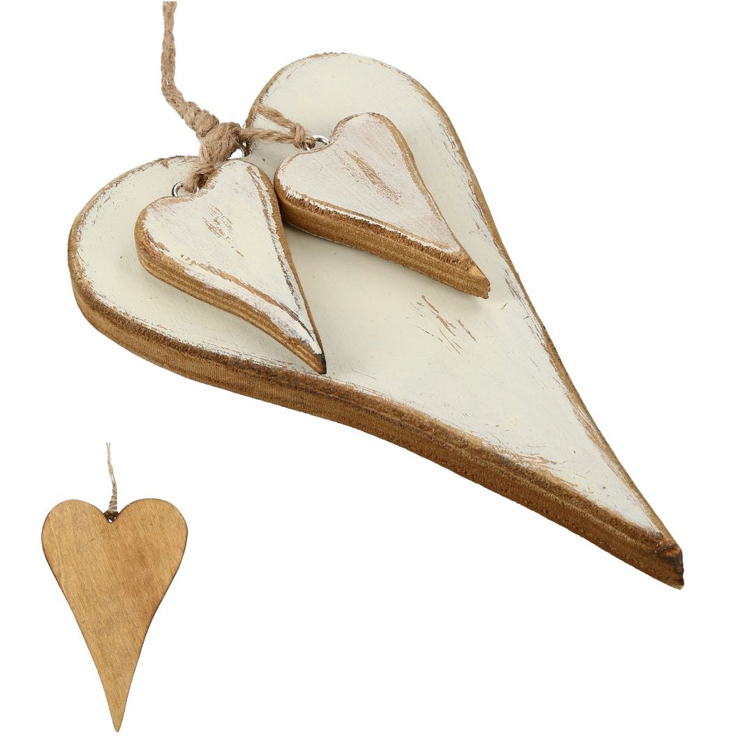 Hänger Holz 3 Herzen shabby chic