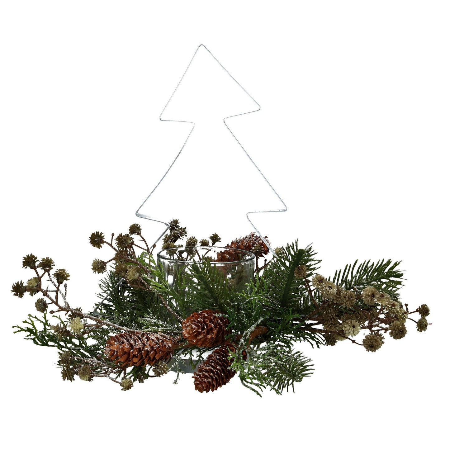 Windlicht Tannenbaum dekoriert weiß 25cm