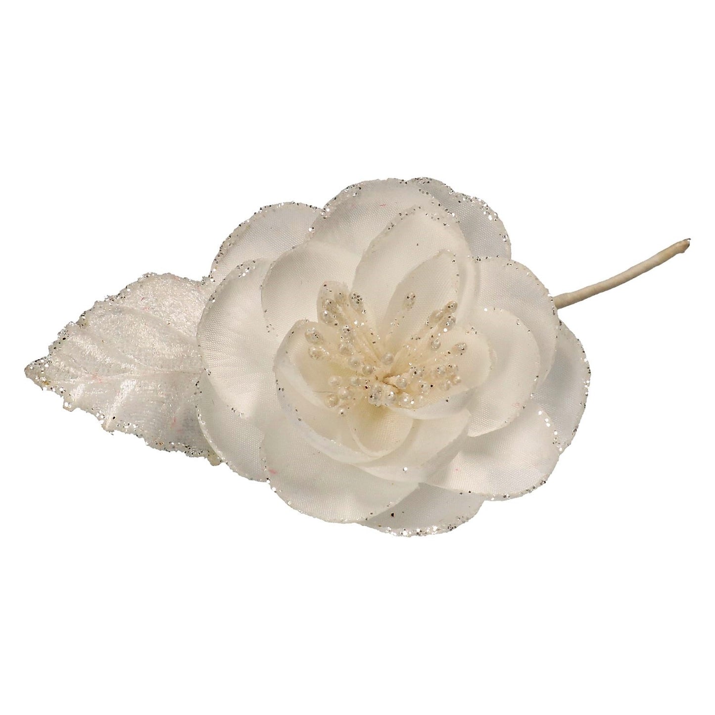 Blüte Rose weiß mit Silberrand 6 cm