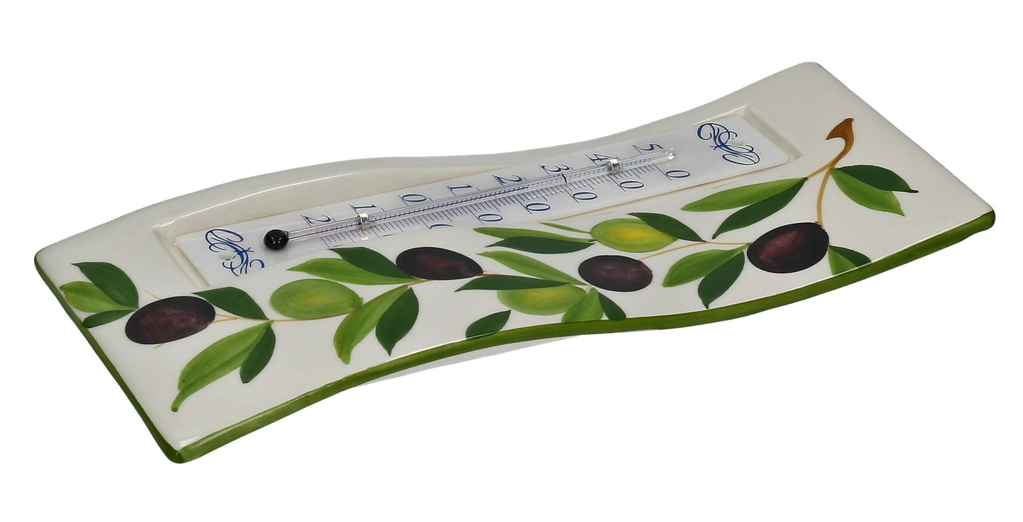 hanggemalt Keramik Thermometer Oliven