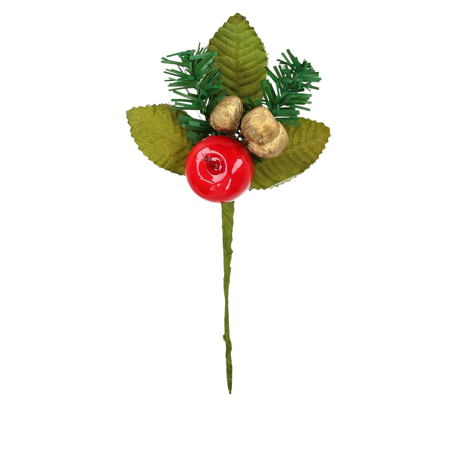 Pick Apfel rot, 3 goldene Früchte, Tanne, Blätter 18 cm