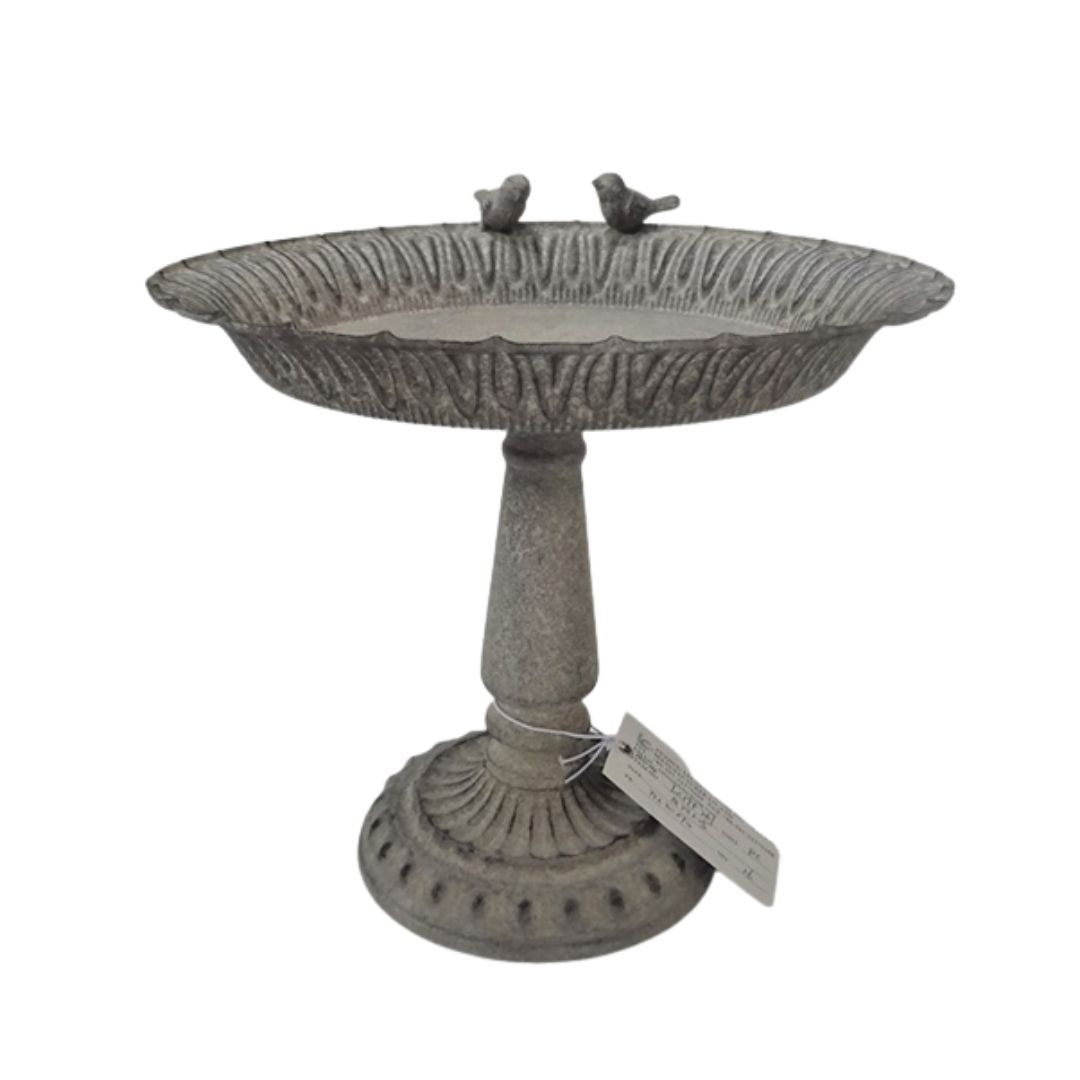 Metall Vogeltränke auf Fuß, antik grau 28 cm