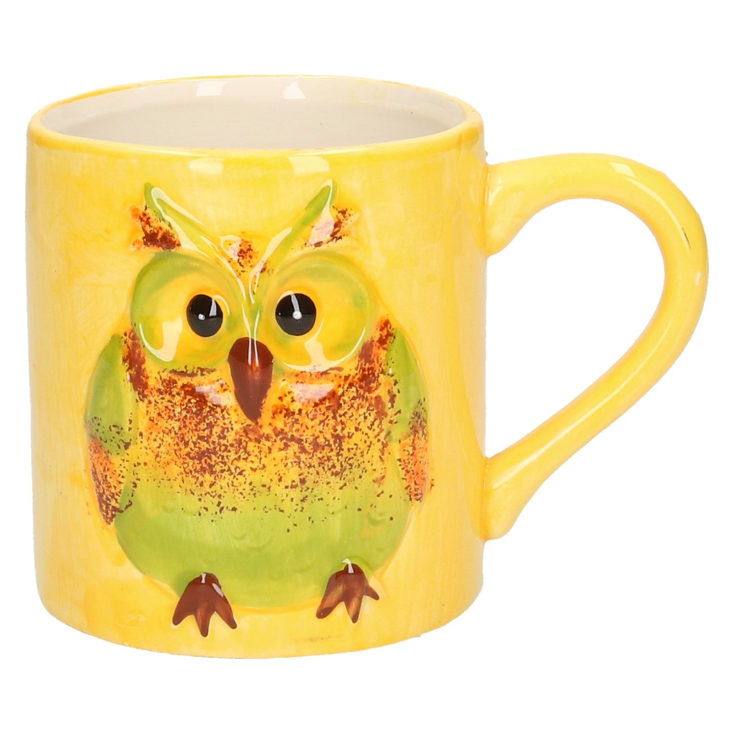 Tasse mit Eule grün/gelb