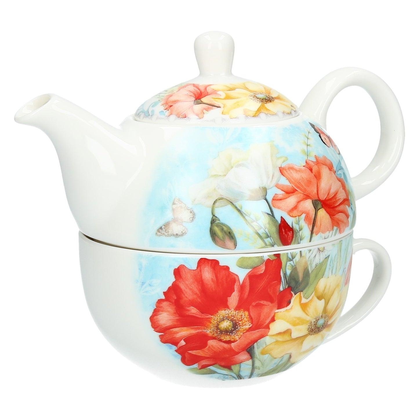 handgemalt Kanne TEA FOR ONE Mohnblume