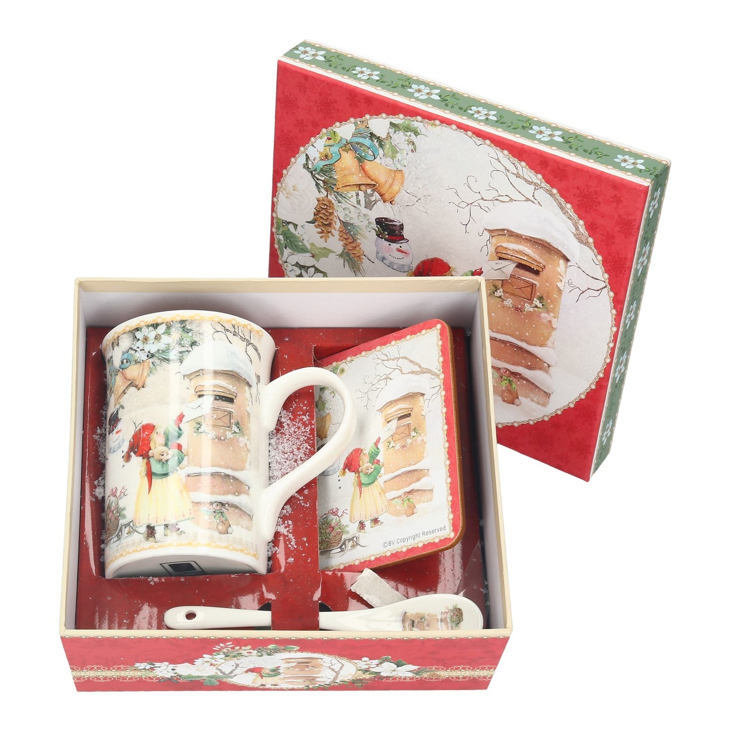 Tasse mit Löffel in Geschenkverpackung