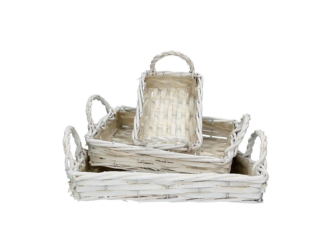 Korb eckig Weide weiß 3er Set