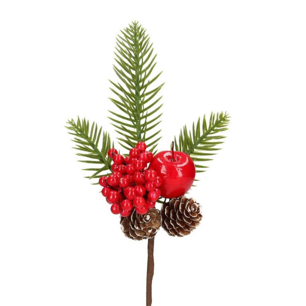 Zweig Apfel, Beeren Zapfen 27 cm