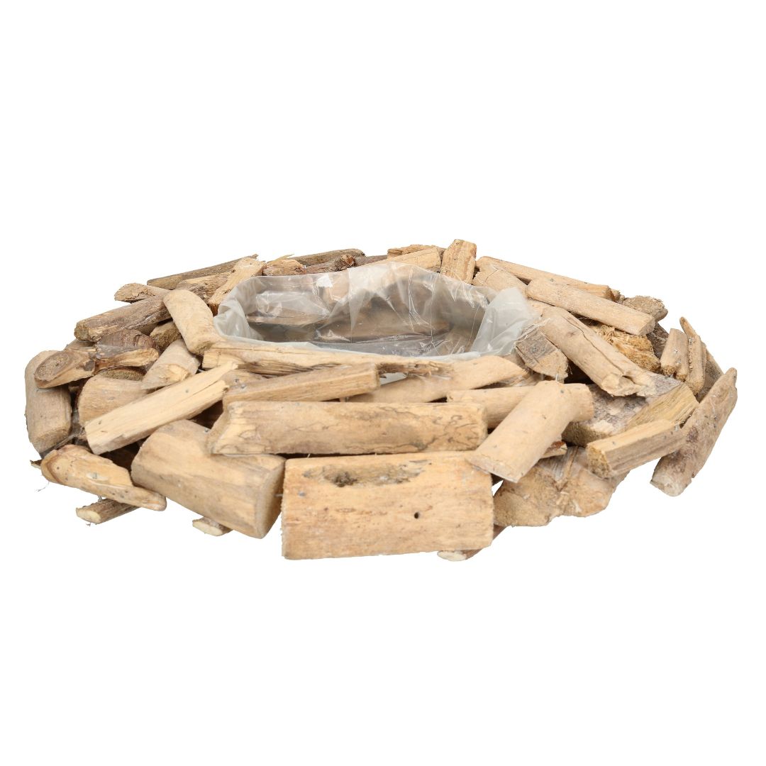 Korb Pflanzring aus Holzstücken natur 38 cm
