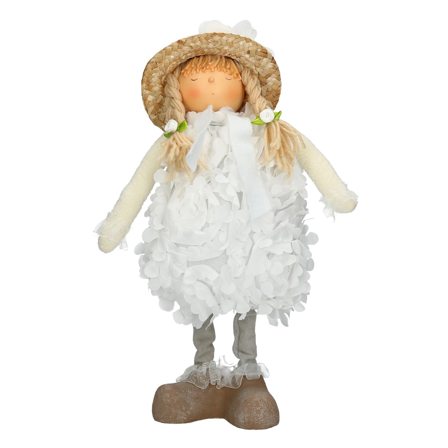 Puppe mit Blütenkleid weiß 35 cm