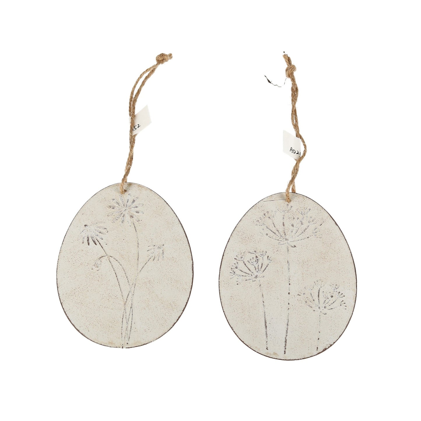 Hänger Ei gewölbt mit Blüten weiß 2 Größen Metall