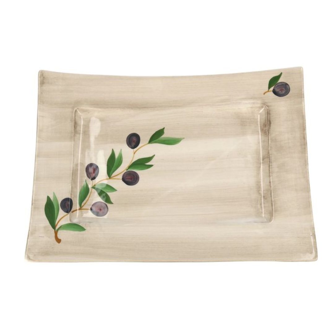 handgemalt Teller, eckig Olive 35 cm